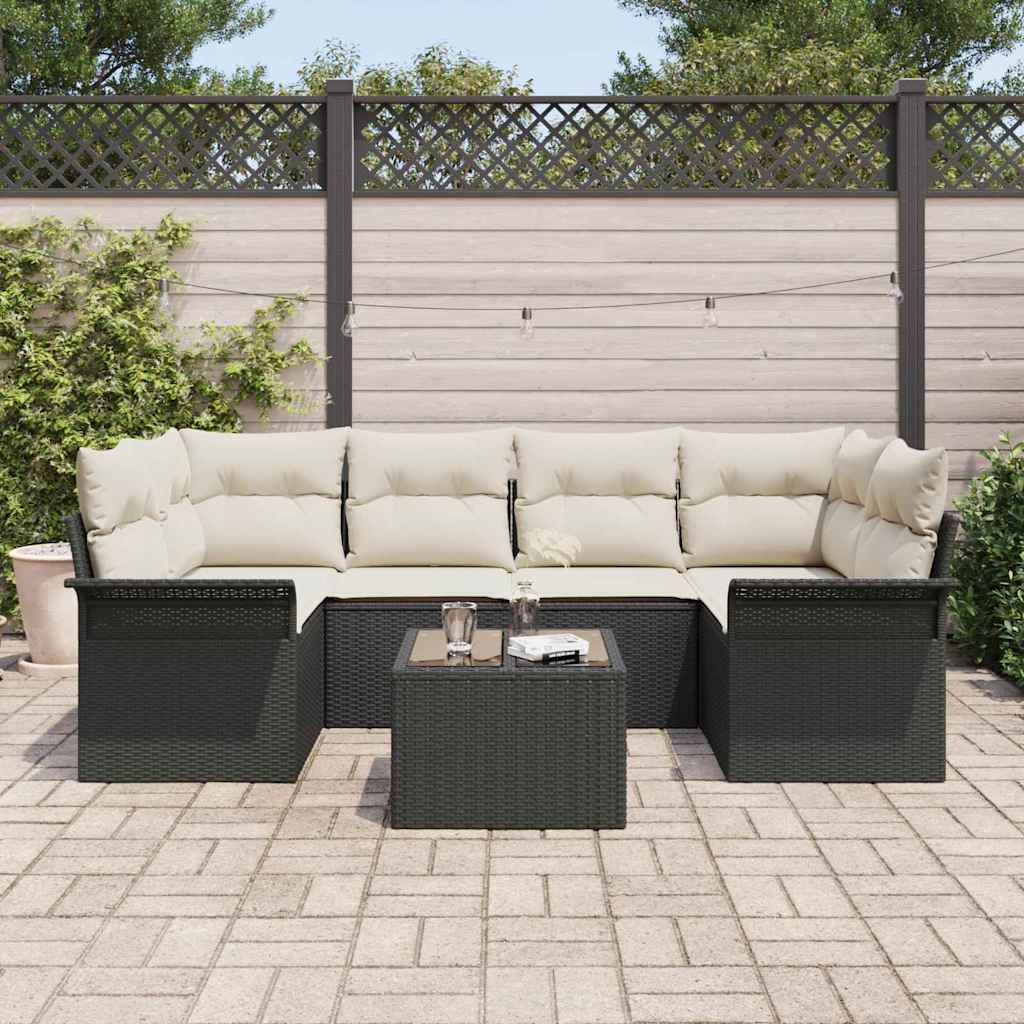 Gartensofa-set 7 pcs Schwarz und Creme 55 x 55 x 37 cm
