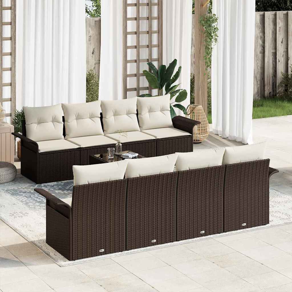 Gartensofa-set mit Kissen 9 pcs Braun und Creme 55 x 55 x 37 cm