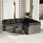 Gartensofa-set mit Kissen mit Speicher 9 pcs Grau Poly-Rattan