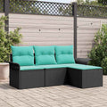 Gartensofa-set mit Kissen 4 pcs Schwarz Poly-Rattan