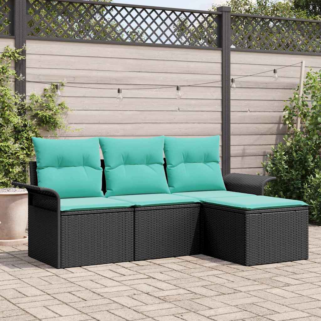 Gartensofa-set mit Kissen 4 pcs Schwarz Poly-Rattan