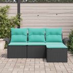 Gartensofa-set mit Kissen 4 pcs Schwarz Poly-Rattan