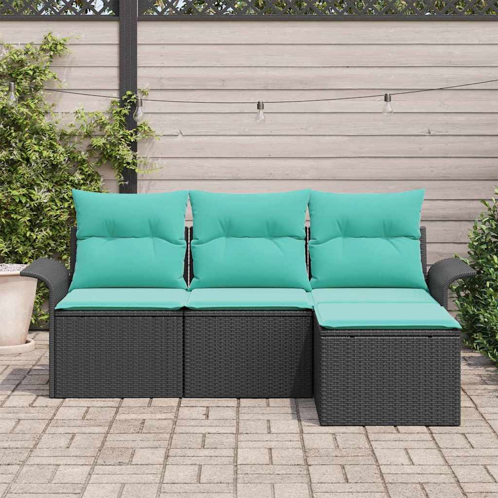 Gartensofa-set mit Kissen 4 pcs Schwarz Poly-Rattan