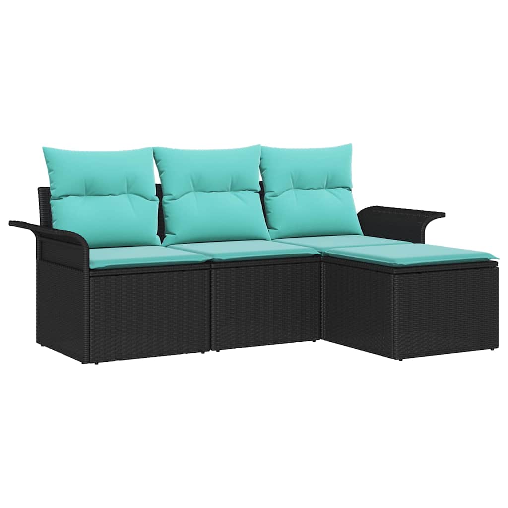 Gartensofa-set mit Kissen 4 pcs Schwarz Poly-Rattan