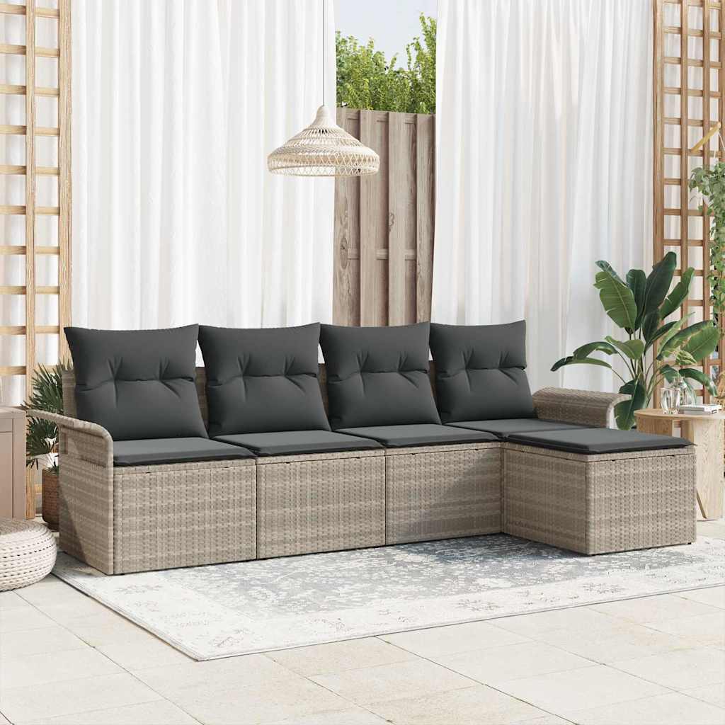 Gartensofa-set mit Kissen 5 pcs Hellgrau Poly-Rattan