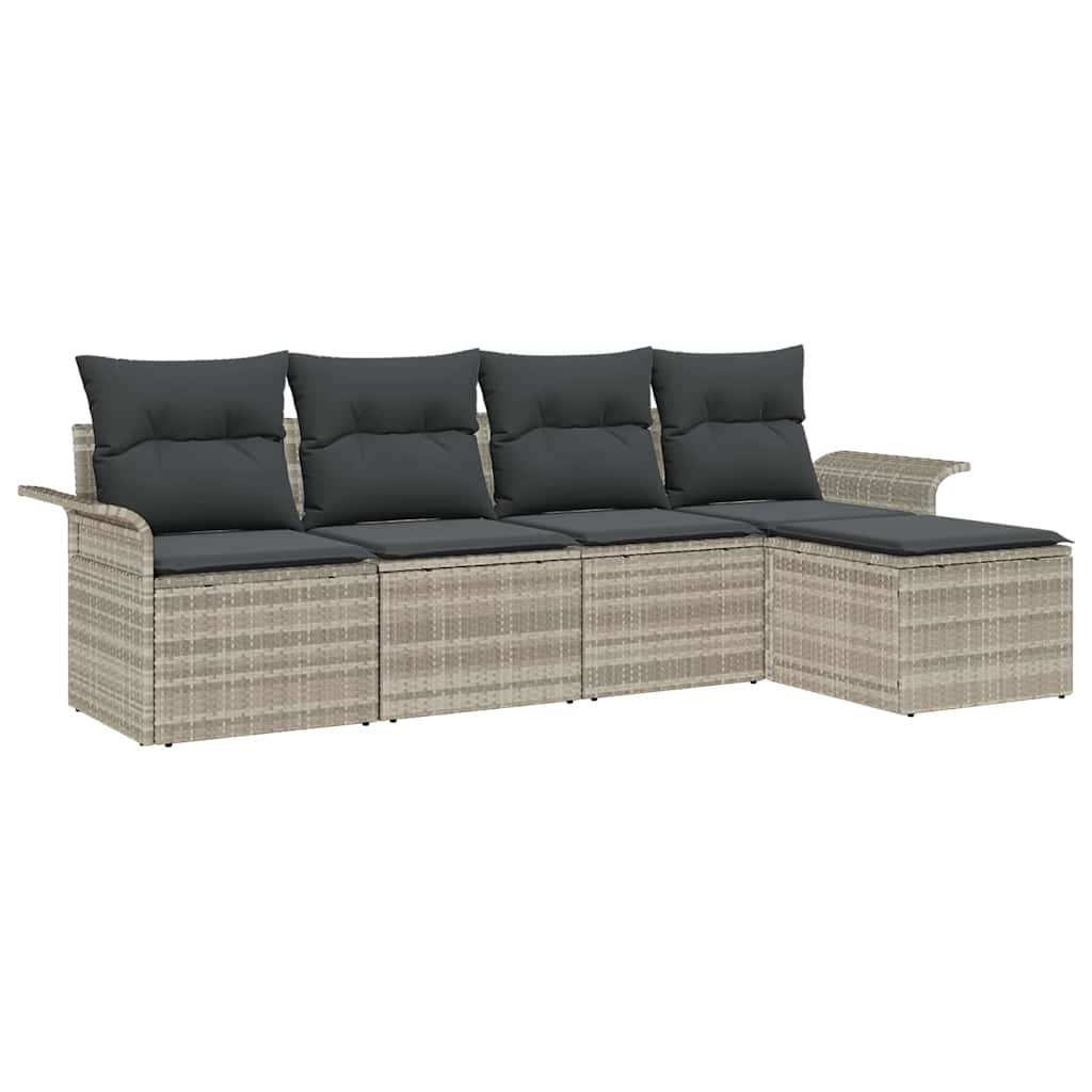 Gartensofa-set mit Kissen 5 pcs Hellgrau Poly-Rattan
