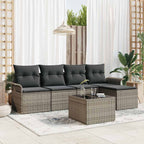 Gartensofa-set mit Kissen mit Speicher 6 pcs Grau Poly-Rattan