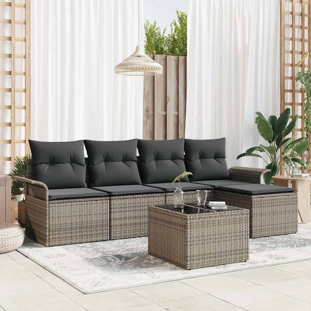 Gartensofa-set mit Kissen mit Speicher 6 pcs Grau Poly-Rattan