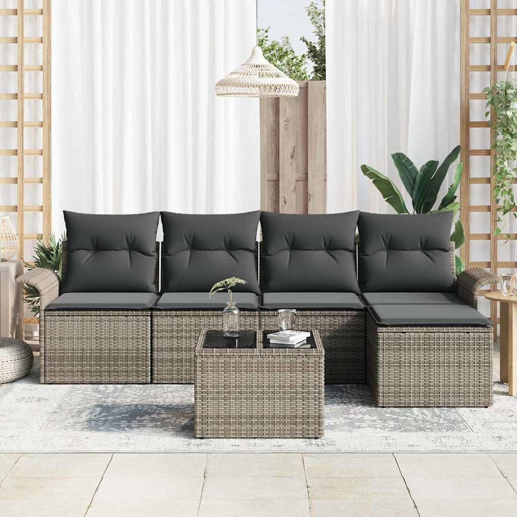 Gartensofa-set mit Kissen mit Speicher 6 pcs Grau Poly-Rattan