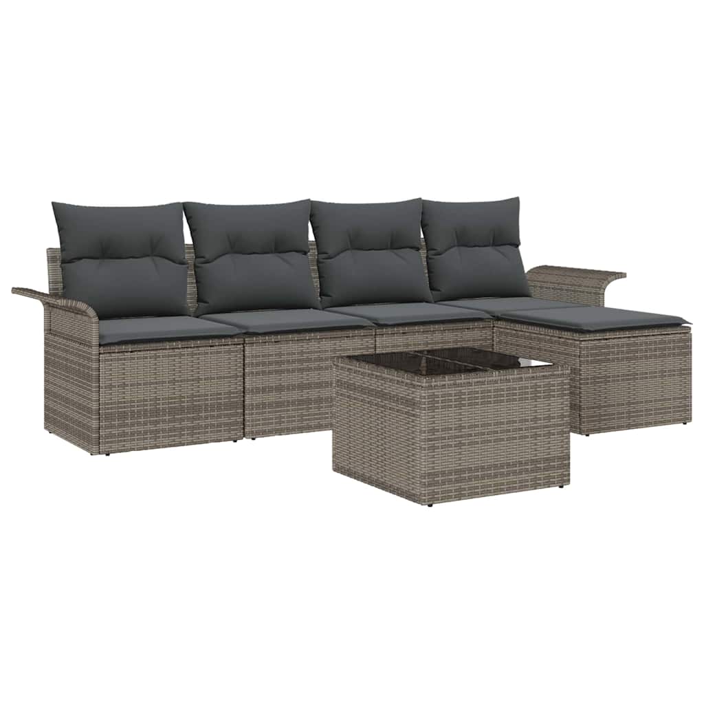 Gartensofa-set mit Kissen mit Speicher 6 pcs Grau Poly-Rattan