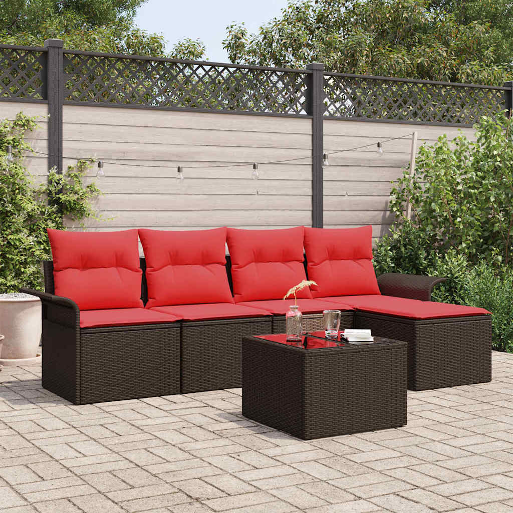 Gartensofa-set mit Speicher 6 pcs Braun Poly-Rattan