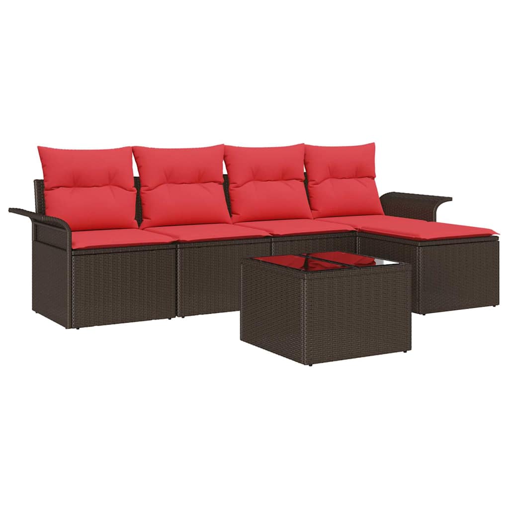 Gartensofa-set mit Speicher 6 pcs Braun Poly-Rattan