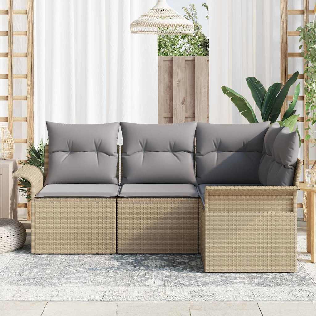 Gartensofa-set mit Speicher 4 pcs Beige Poly-Rattan