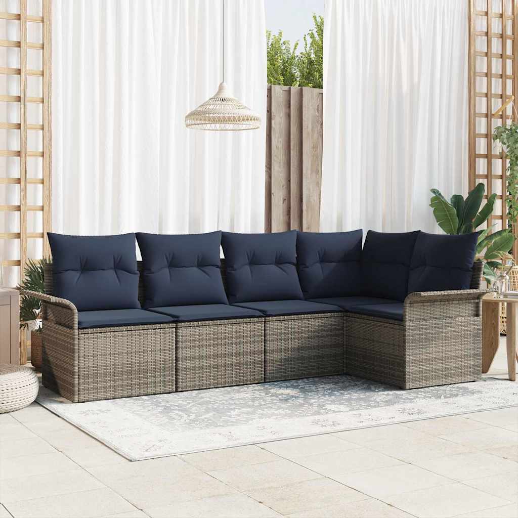 Gartensofa-set mit Speicher 5 pcs Grau Poly-Rattan