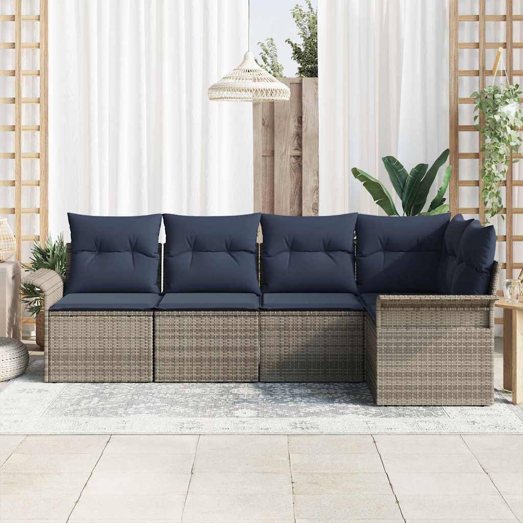 Gartensofa-set mit Speicher 5 pcs Grau Poly-Rattan