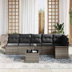 Garten-Sofa-Set mit Kissen mit Speicher 7 pcs Grau Poly Rattan
