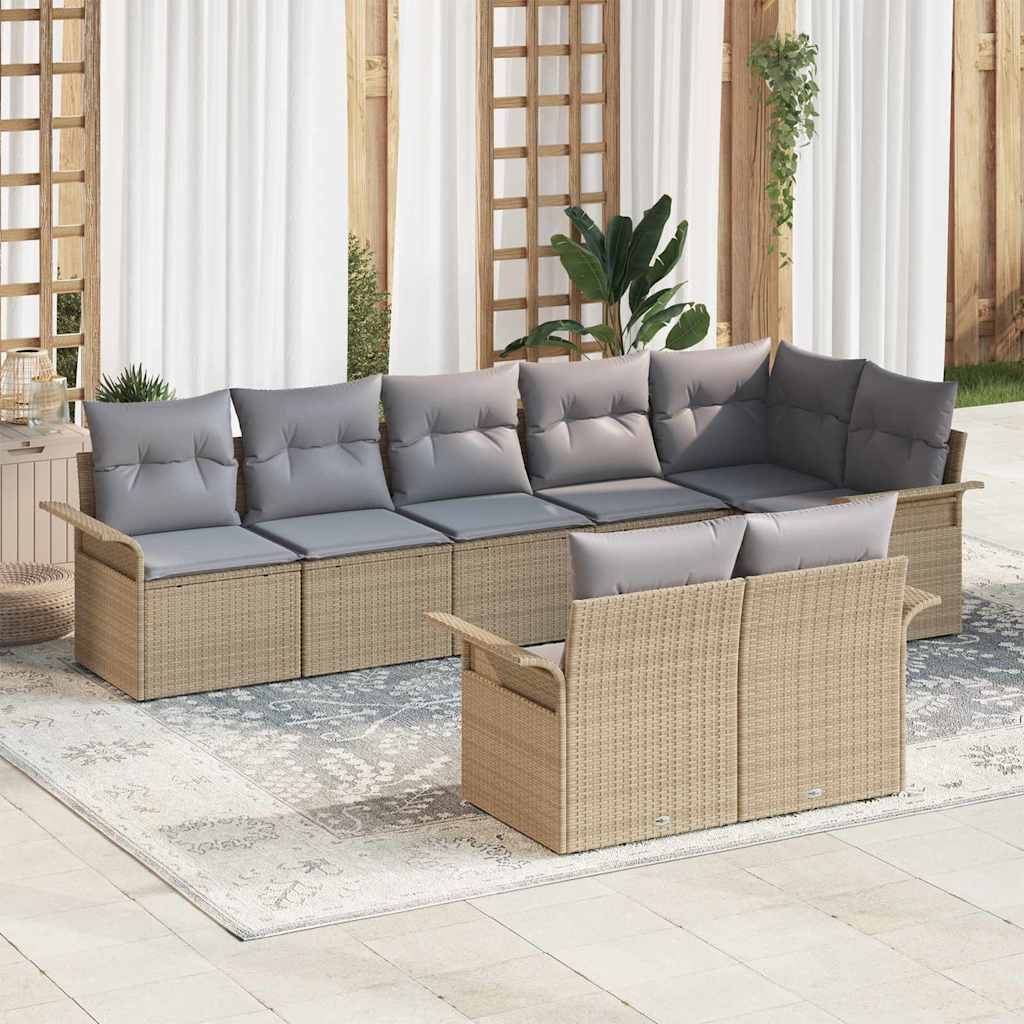 Gartensofa-set mit Speicher 8 pcs Beige Poly-Rattan