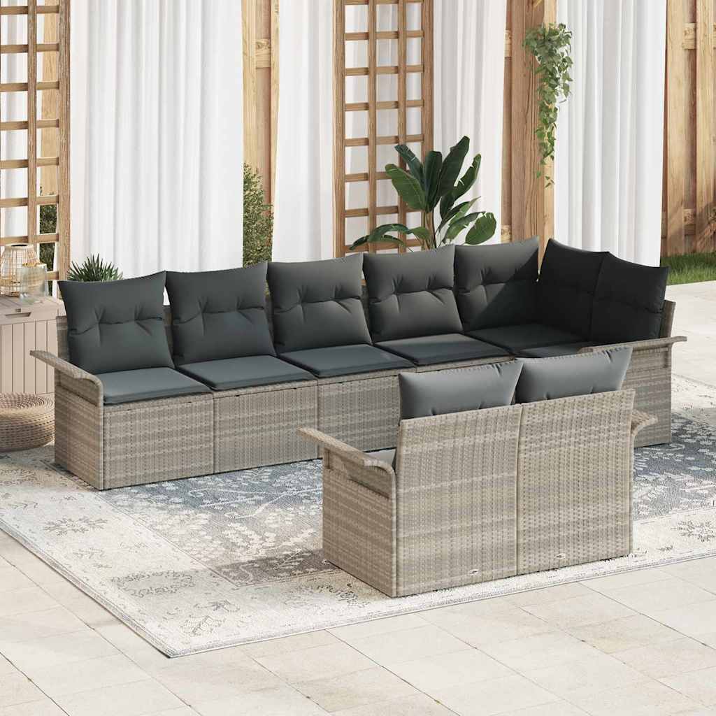 Gartensofa-set mit Speicher 8 pcs Hellgrau Poly-Rattan