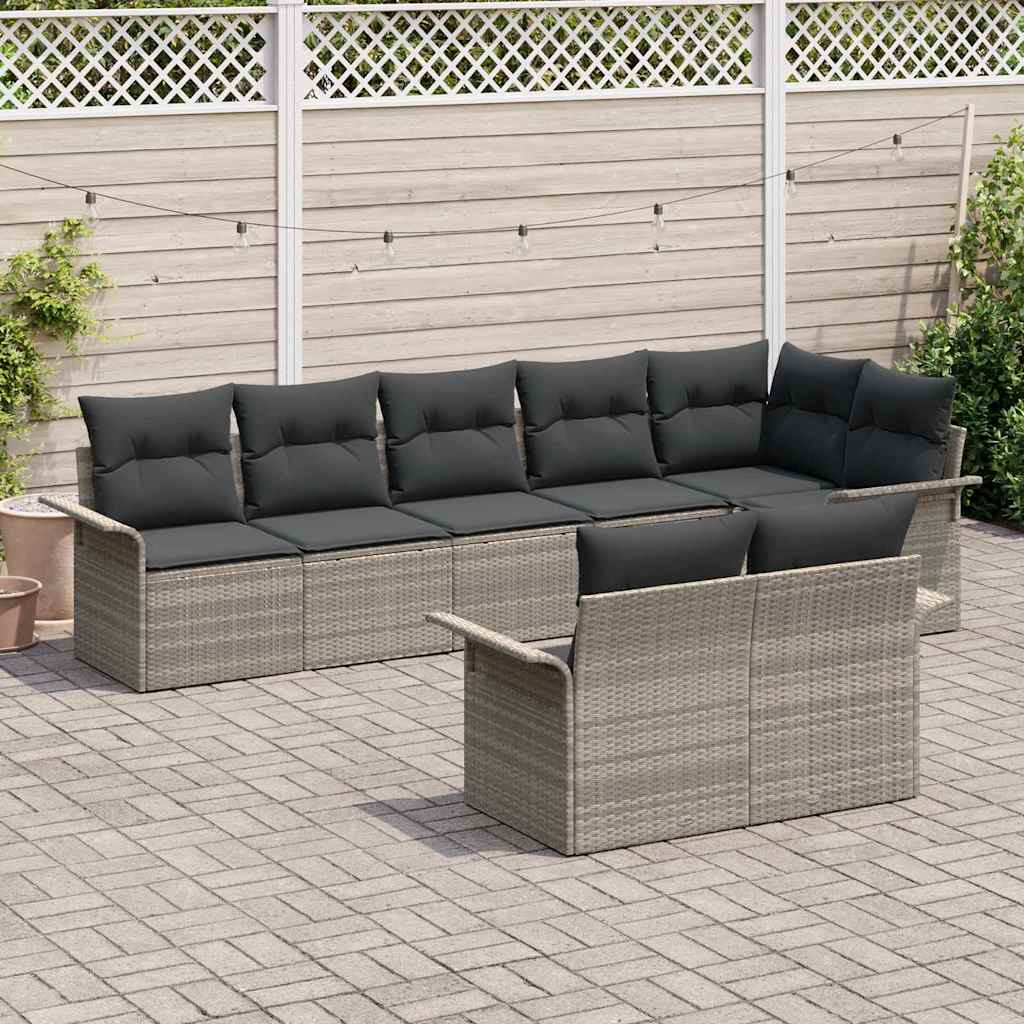 Gartensofa-set mit Speicher 8 pcs Hellgrau Poly-Rattan