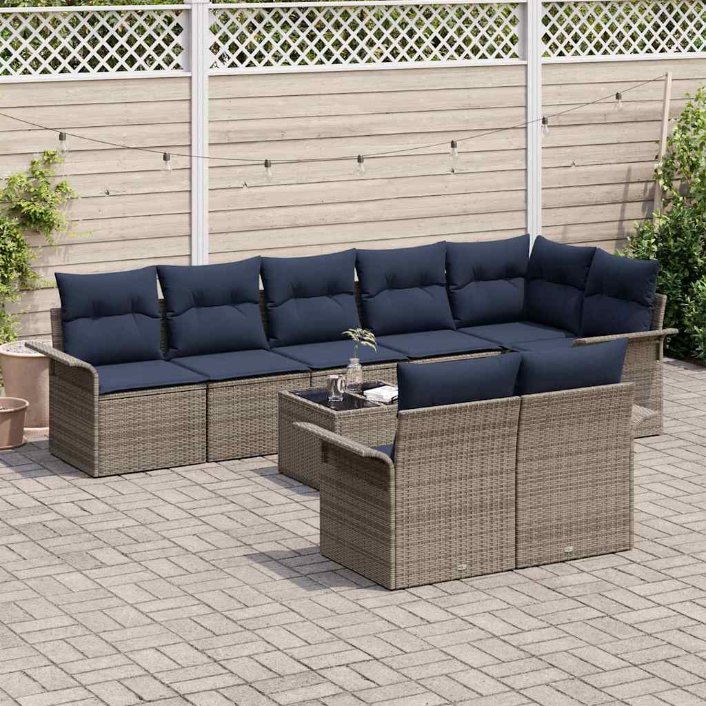 Gartensofa-set mit Speicher 9 pcs Grau Poly-Rattan
