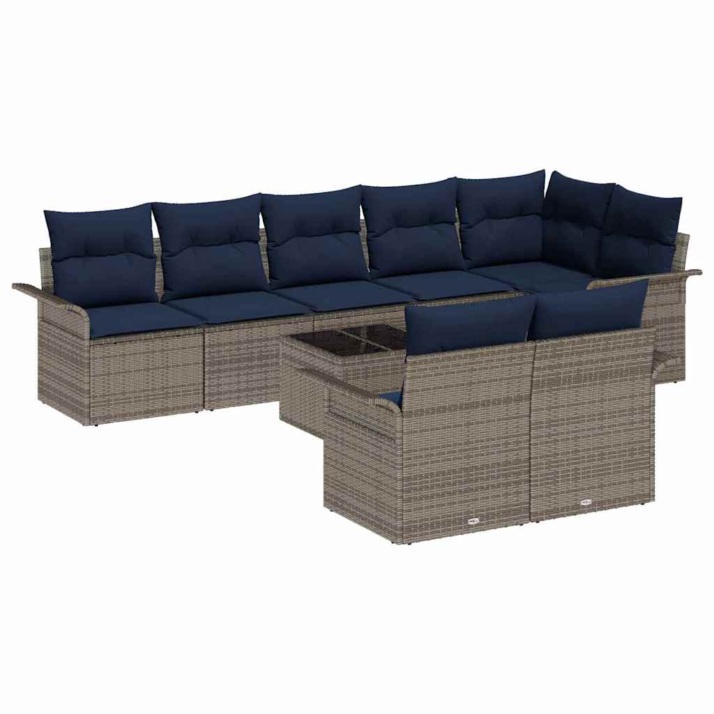Gartensofa-set mit Speicher 9 pcs Grau Poly-Rattan
