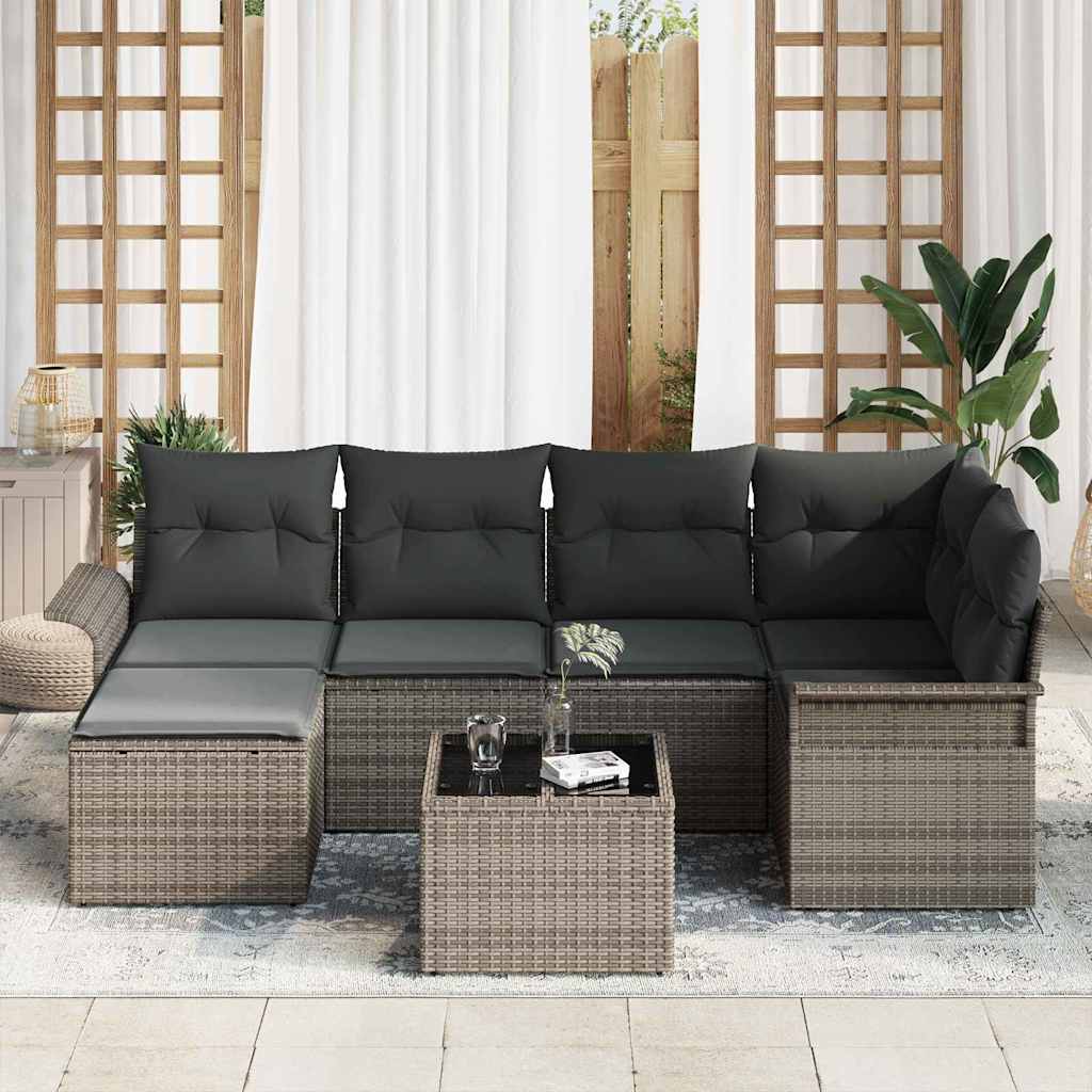 Gartensofa-set mit Speicher 7 pcs Grau Poly-Rattan
