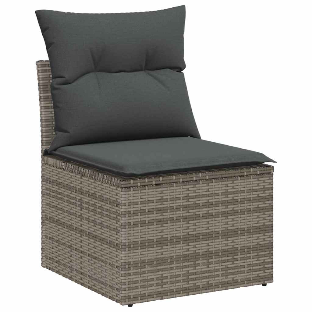 Gartensofa-set mit Speicher 7 pcs Grau Poly-Rattan