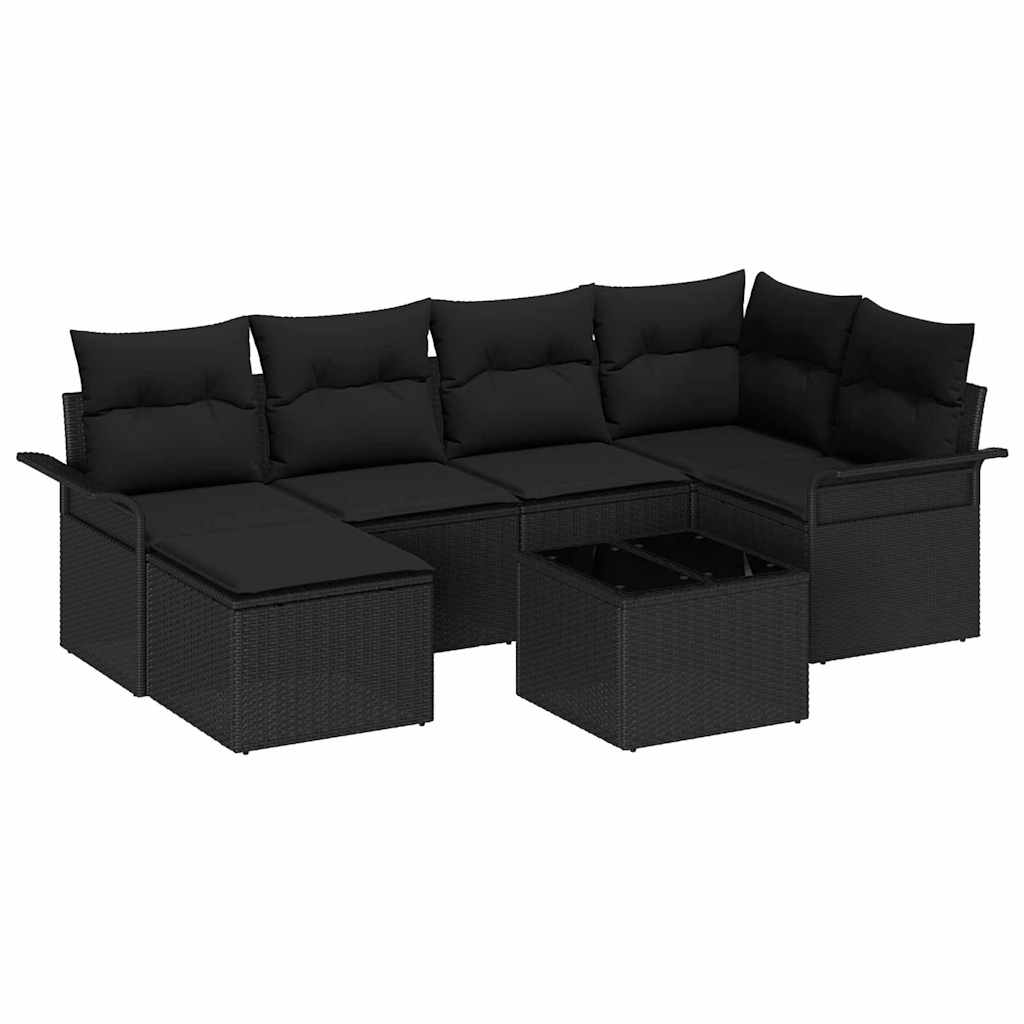 Gartensofa-set mit Speicher 7 pcs Schwarz Poly-Rattan