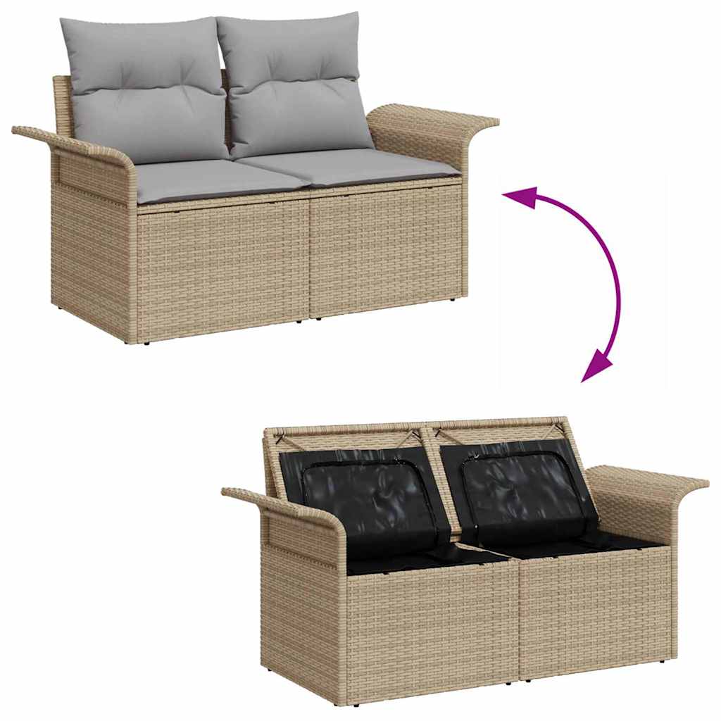 Gartensofa-set mit Speicher 6 pcs Beige Poly-Rattan