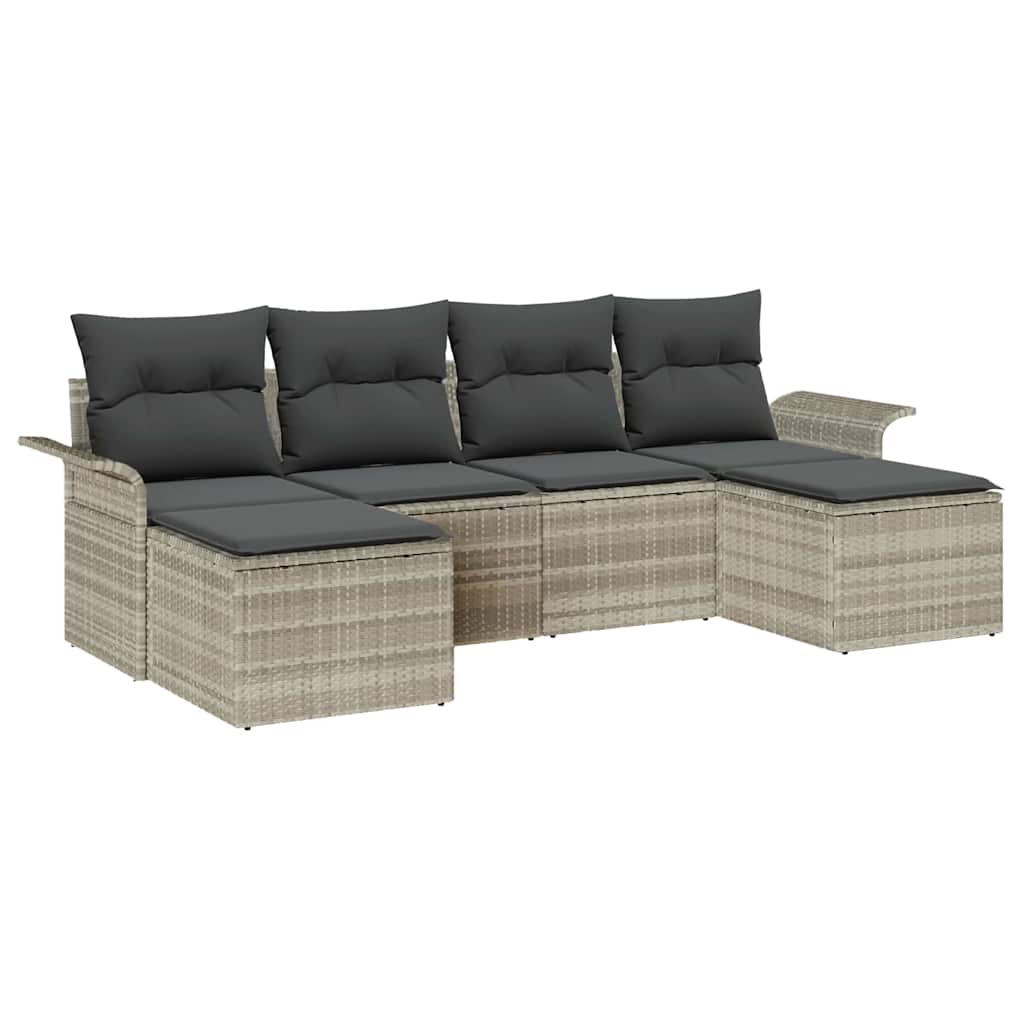 Gartensofa-set mit Speicher 6 pcs Hellgrau Poly-Rattan