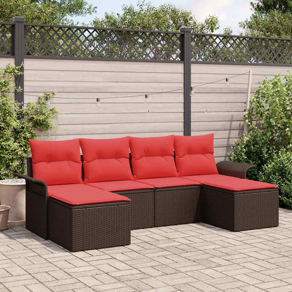 Gartensofa-set mit Kissen mit Speicher 6 pcs Braun Poly Rattan