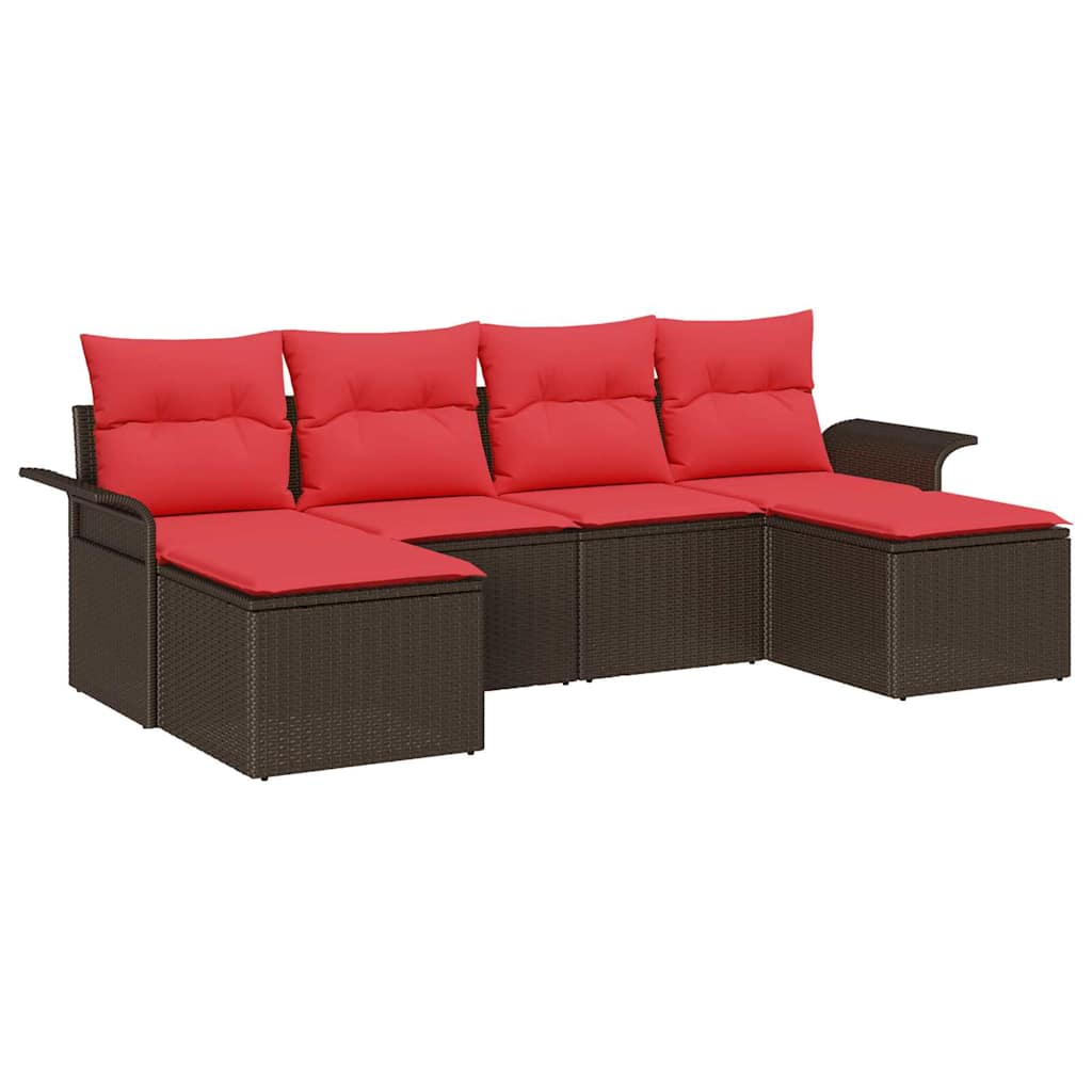 Gartensofa-set mit Kissen mit Speicher 6 pcs Braun Poly Rattan