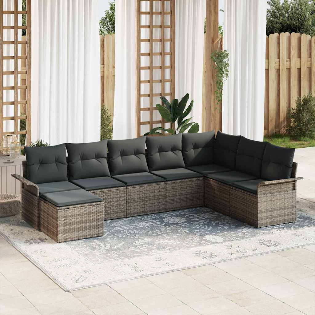 Gartensofa-set mit Kissen mit Speicher 8 pcs Grau Poly Rattan