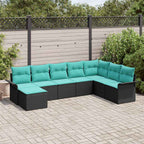 Garten-Sofa-Set mit Kissen 8 pcs Schwarz Poly Rattan
