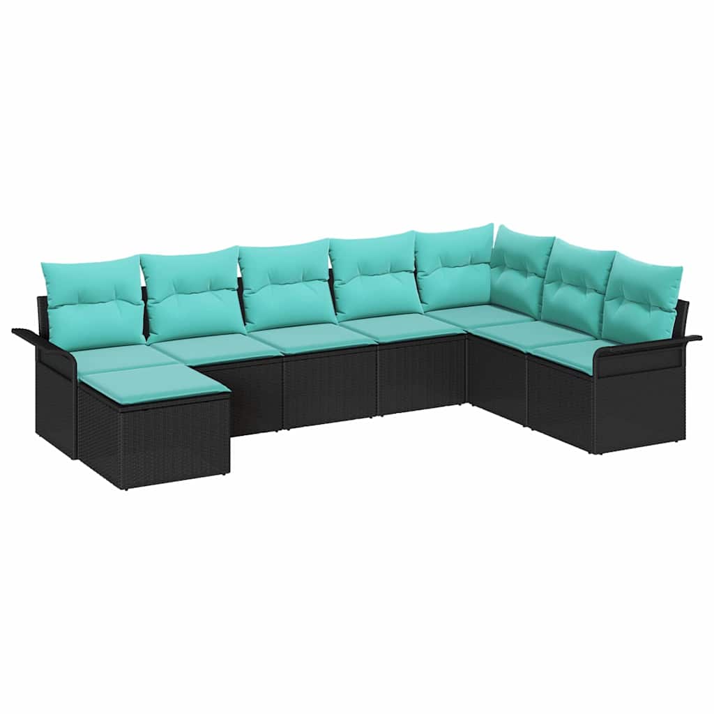 Garten-Sofa-Set mit Kissen 8 pcs Schwarz Poly Rattan