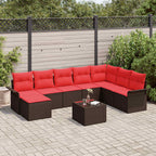 Garten-Sofa-Set mit Kissen mit Speicher 9 pcs Braun Poly Rattan
