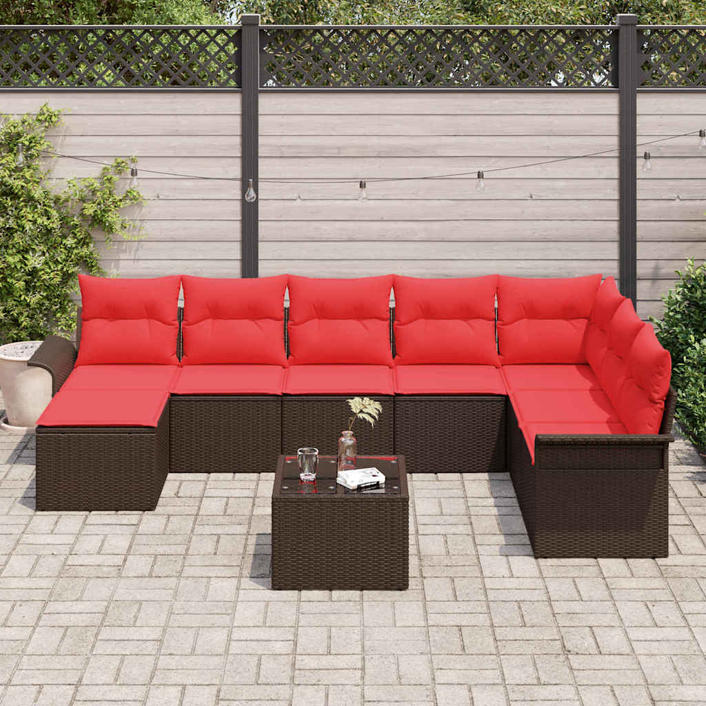 Garten-Sofa-Set mit Kissen mit Speicher 9 pcs Braun Poly Rattan