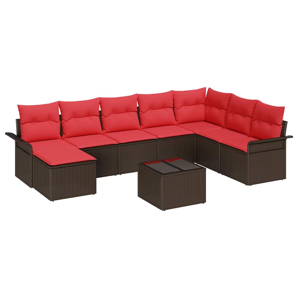 Garten-Sofa-Set mit Kissen mit Speicher 9 pcs Braun Poly Rattan