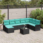 Garten-Sofa-Set mit Kissen 9 pcs Schwarz Poly Rattan