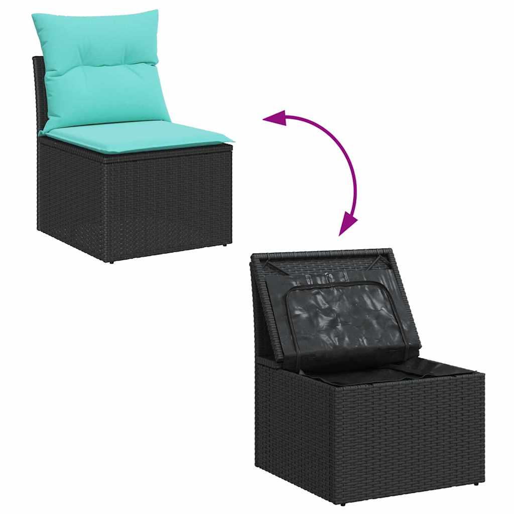 Garten-Sofa-Set mit Kissen 9 pcs Schwarz Poly Rattan