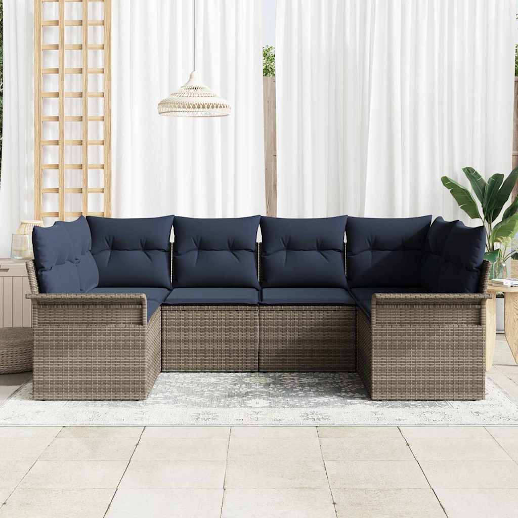Garten-Sofa-Set mit Speicher 6 pcs Grau Poly Rattan