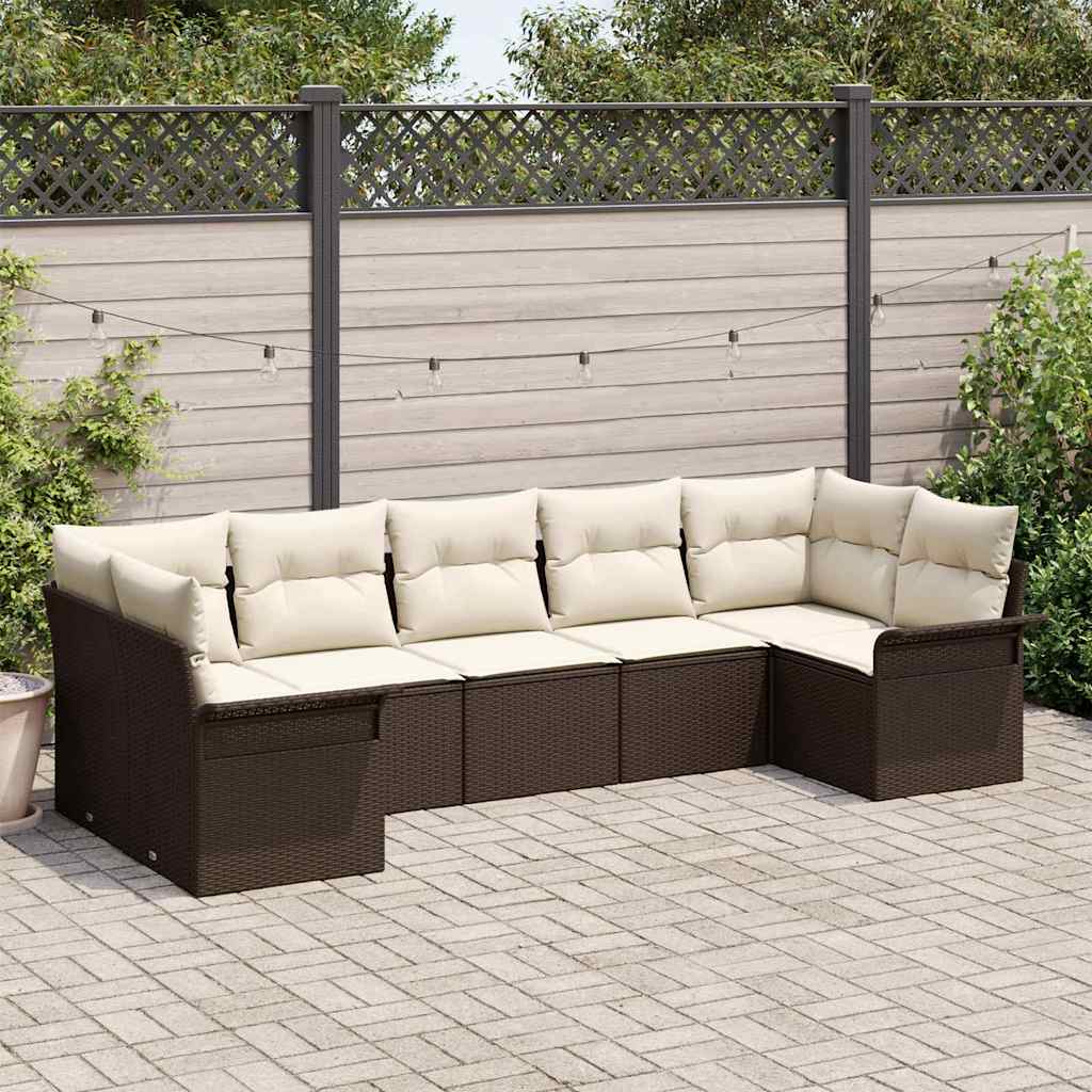 Garten-Sofa-Set mit Speicher 7 pcs Braun Poly Rattan