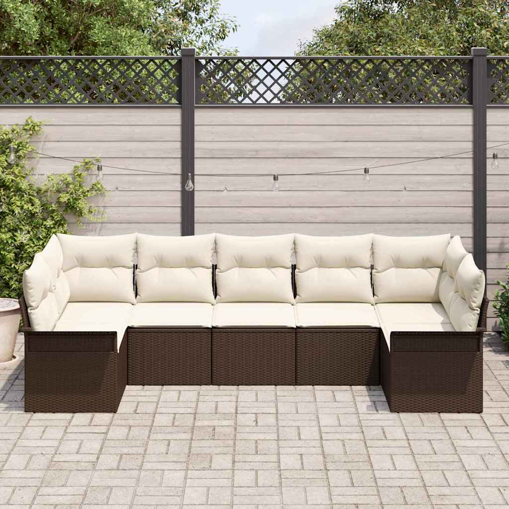 Garten-Sofa-Set mit Speicher 7 pcs Braun Poly Rattan