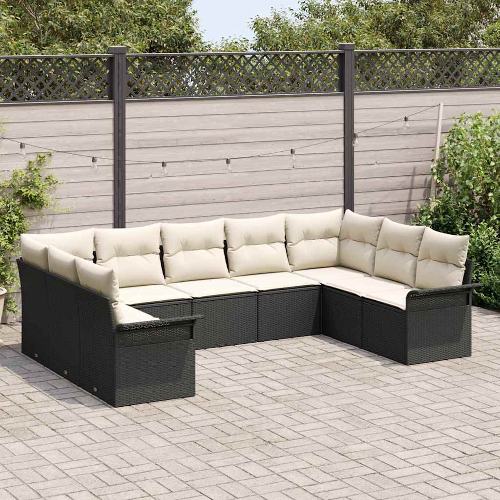 Gartensofa-set mit Speicher 9 pcs Schwarz Poly-Rattan