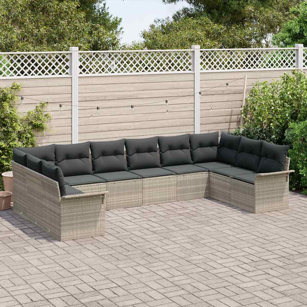 Gartensofa-set mit Speicher 10 pcs Hellgrau Poly-Rattan
