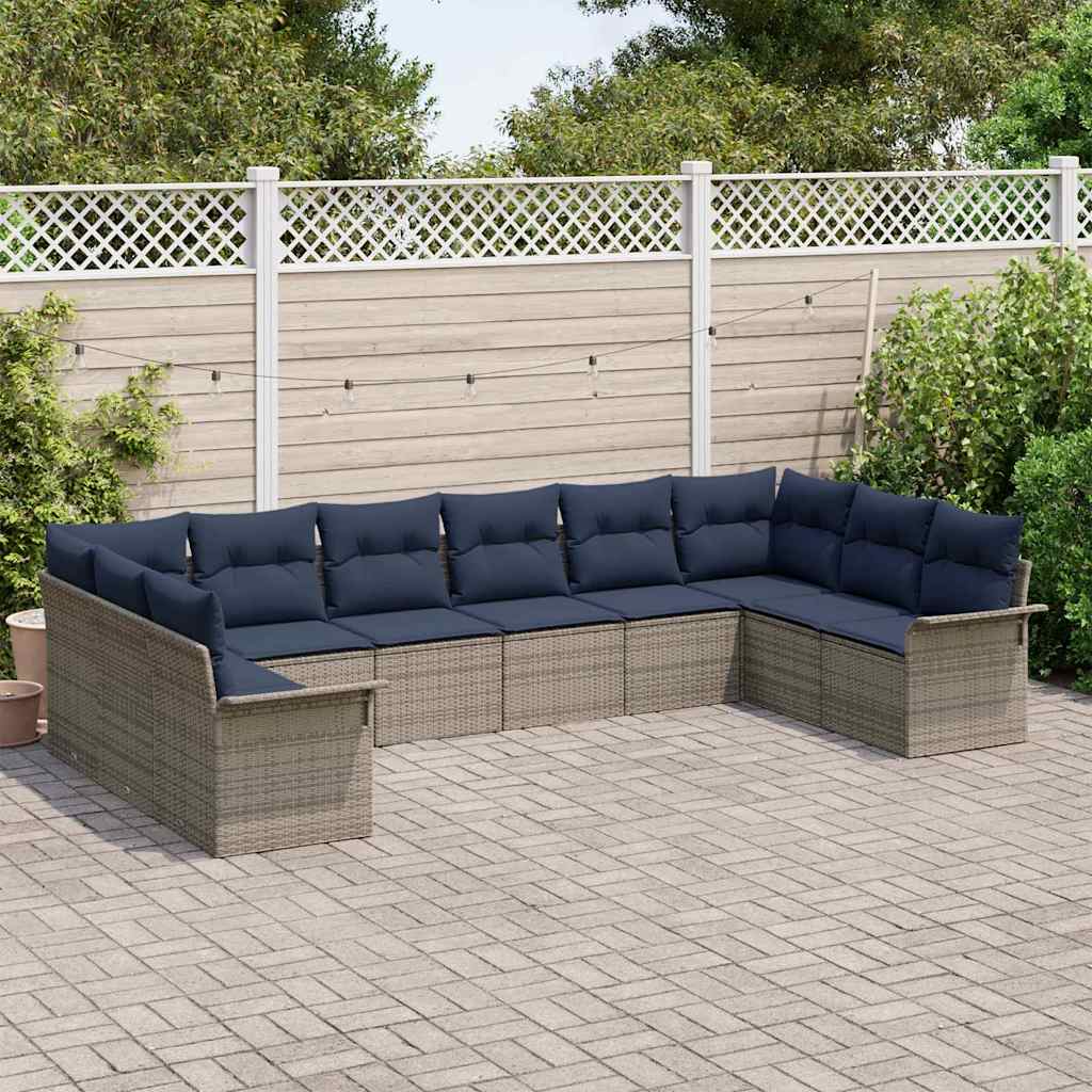 Gartensofa-set mit Speicher 10 pcs Hellgrau Poly-Rattan
