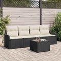 Gartensofa-set mit Speicher 5 pcs Schwarz und Creme Poly-Rattan