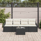 Gartensofa-set mit Speicher 5 pcs Schwarz und Creme Poly-Rattan