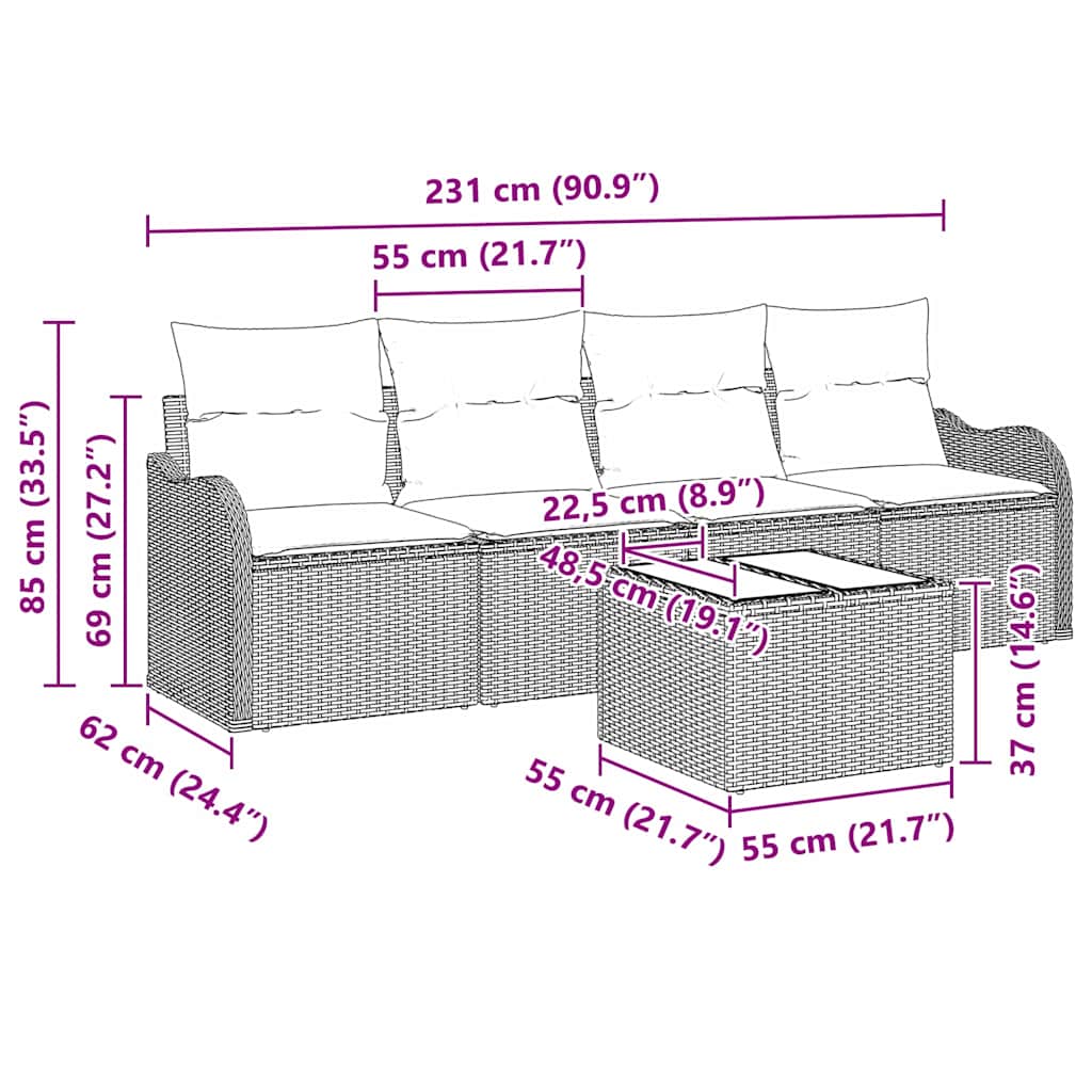 Gartensofa-set mit Speicher 5 pcs Schwarz und Creme Poly-Rattan
