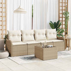 Garten-Sofa-Set mit Kissen mit Speicher 5 pcs Beige und Creme